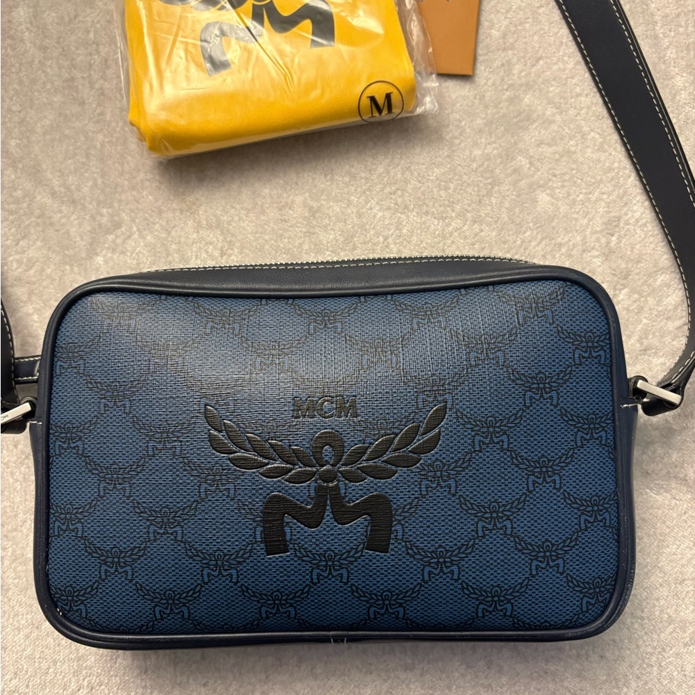 MCM Navy Blue Logo Crossbody Bag